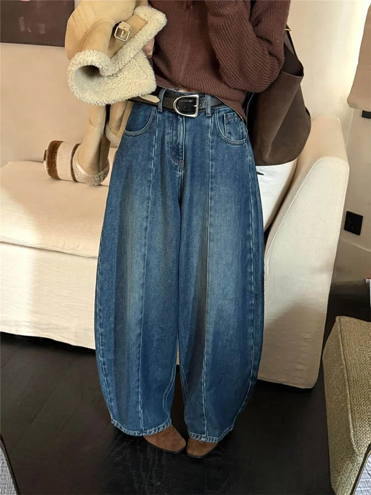 

Ретро джинсы с высокой талией и широкими штанинами, женские зимние джинсы на подкладке, свободные утягивающие брюки длиной до пола