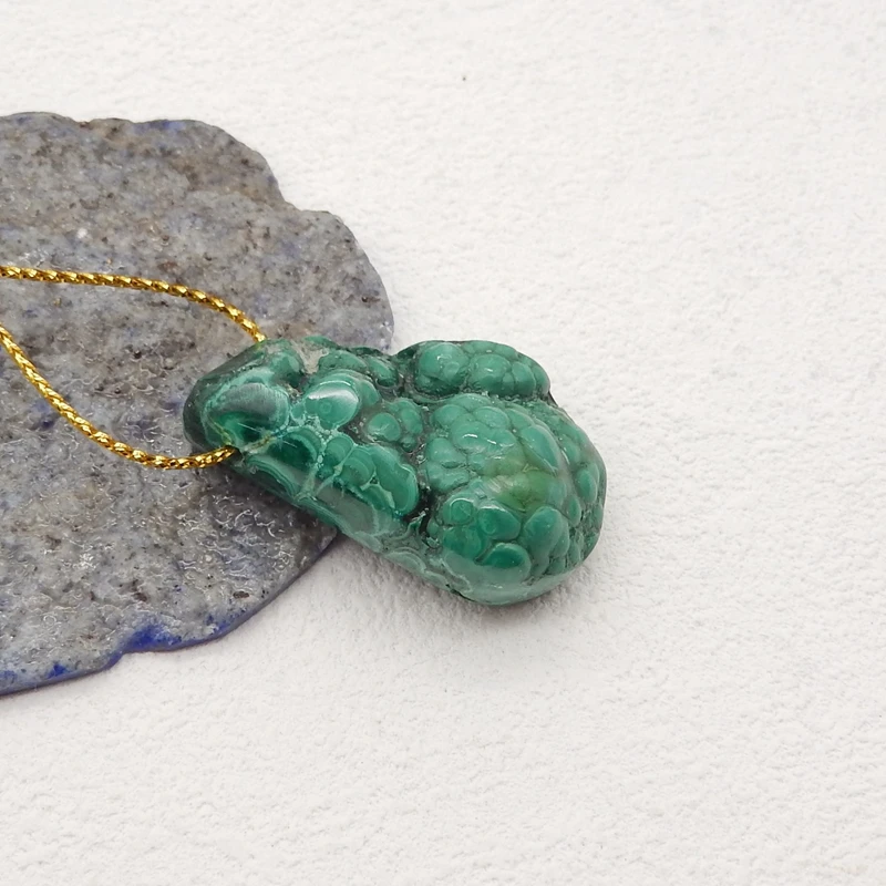 Natural Stone Malachite Pendant Bead,Handmade Nugget Pendant Fashion Jewelry Necklace Accessories 36x23x12mm 18g