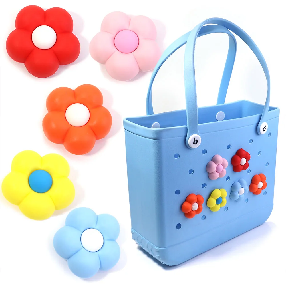 2Pcs 5.5cm PVC Flower Charms For DIY Beach Bag Accessories Handbag Decoration Beach Tote Bag Accessories