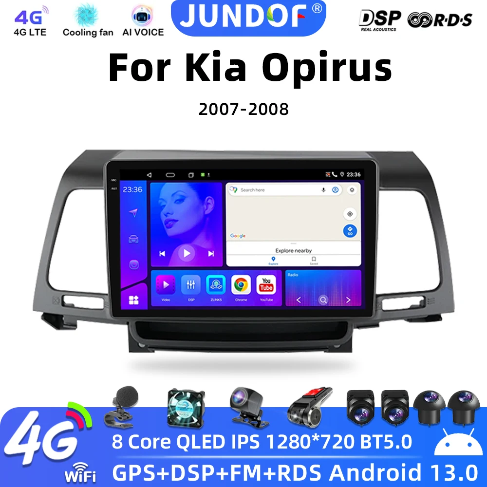 

Auto Carplay BT WIFI 4G For Kia Opirus 2007-2008 Android 13 Car Radio Multimedia Video Player GPS Navigation screen QLED DSP RDS