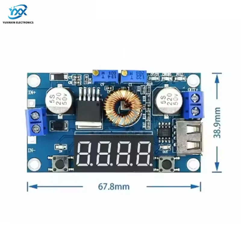 1 SET XL4015 75W DC-DC Adjustable Buck Module 5A Voltage Regulator with Overtemperature Protection USB Port Voltmeter Display