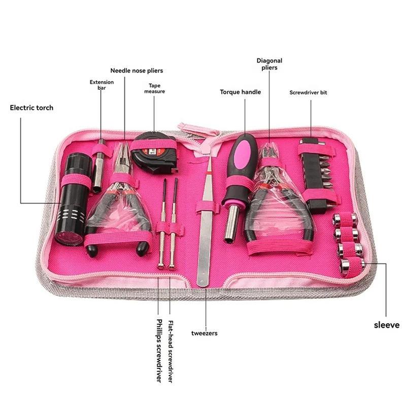 

A72U 23Pcs Household Repair Tool Kit, Multifunctional Pink Home Hand Tool Set, Portable Women Repair Tool For DIY Home Repair