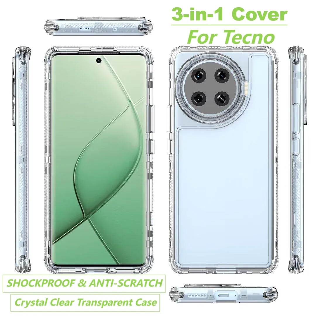 

360° Full Body Rugged Shockproof Phone Case For Tecno Spark 20 20C 30C 10 Go PC+Acrylic Clear Cover Camon 30 Pova 6 Pop 9 7 Pro