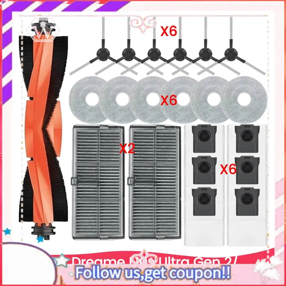 A50F-For Dreame L10s Ultra Gen 2/Dreame L30s Ultra Vacuum Cleaner Accessories Kit Main Side Brush Hepa Filter Mop Cloth Dust Bag