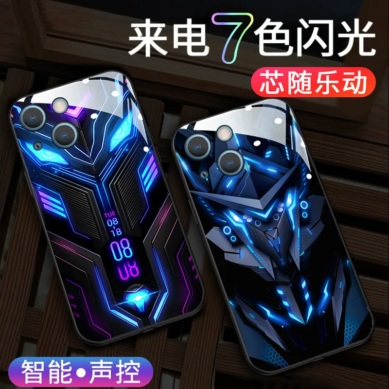 Technology Cool Mech Warrior Phone Case with Call Illumination Suitable for IPhone 15 and IPhone 14 All Series