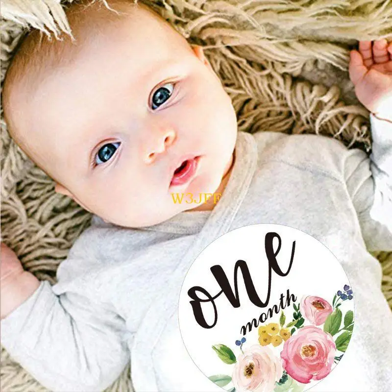 W3JF 12 Pack Baby Maandelijkse Stickers en Milestone Stickers Neutrale Baby's Eerste Jaar Maand Fotografie Milestone Props