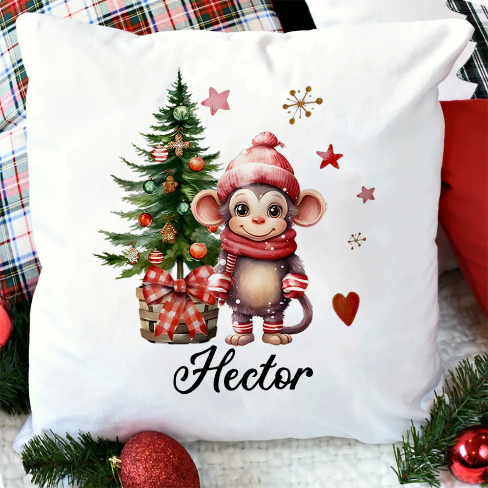 (Only pillowcases) Personalized Christmas Pillowcase Customized Name Cheetah Printed Bedding Gift, White Zipper Cover with Name