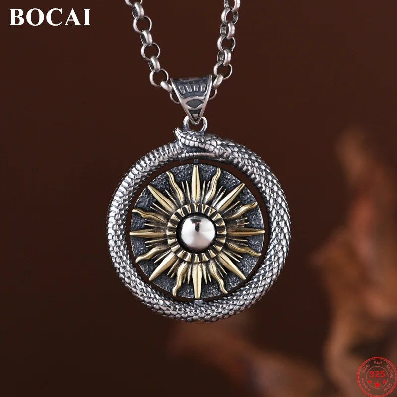 

BOCAI S925 Sterling Silver Charms Pendants for Women Men Rotating Golden Star Light Retro Snake Fashion Jewelry Wholesale
