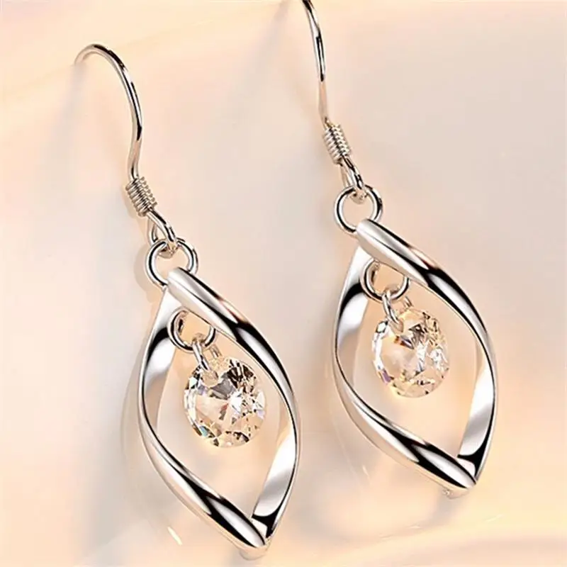 

New Korean Women 925 Sterling Silver Necklaces Earrings Sets Cubic Zirconia Ear Rings Pendant Necklaces Bridal Jewelry