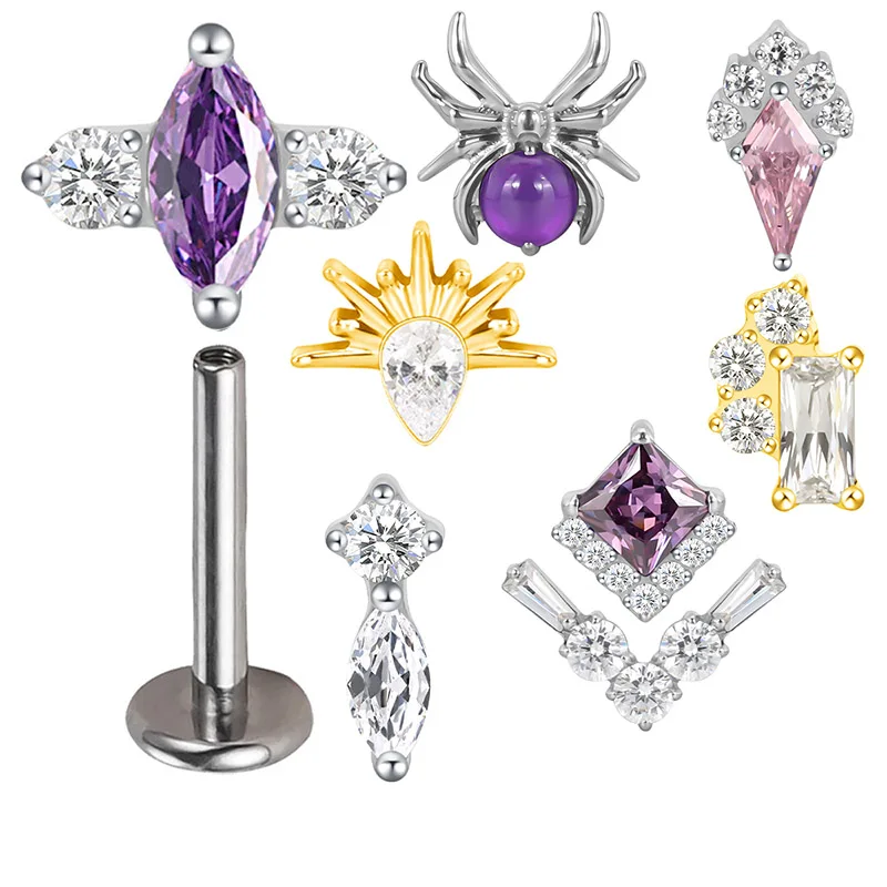 ASTM F136 Titan OHR PIERC Spinne Birne Quadrat Ohrstecker Zirkon Top Labret Ohrringe Lippe Körper Piercing Schmuck Fabrik Großhandel