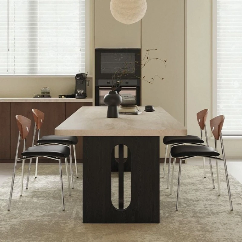 Slate dining table, home modern dining table, small apartment, French retro rectangular dining table and chair combination