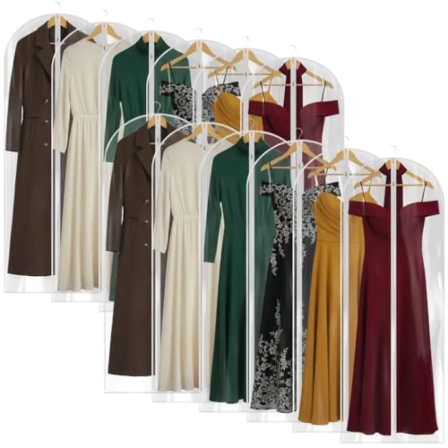 

60" All Clear Garment Bags for Travel - PEVA Waterproof Suit Cover with Zipper for Hanging Clothes long Gowns - Durable Dresser
