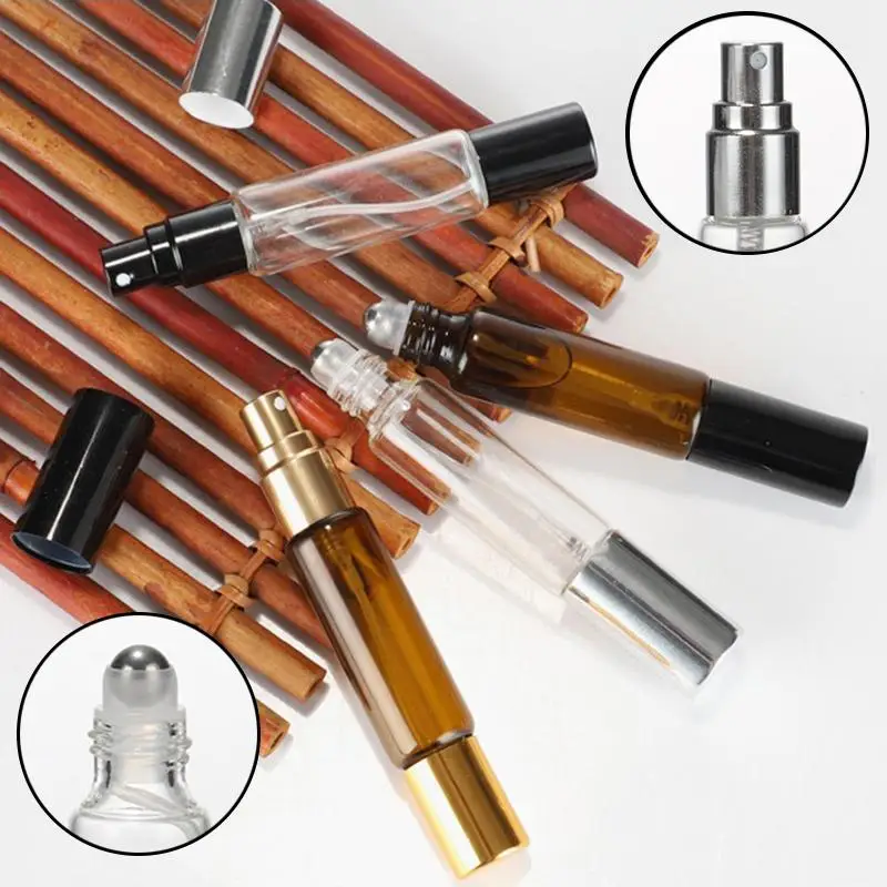 10ml Double-headed Perfume Glass Bottle Rolling And Mist Spray Aluminum Nozzle Glass Bottles Refillable Empty Fragrance Atomizer