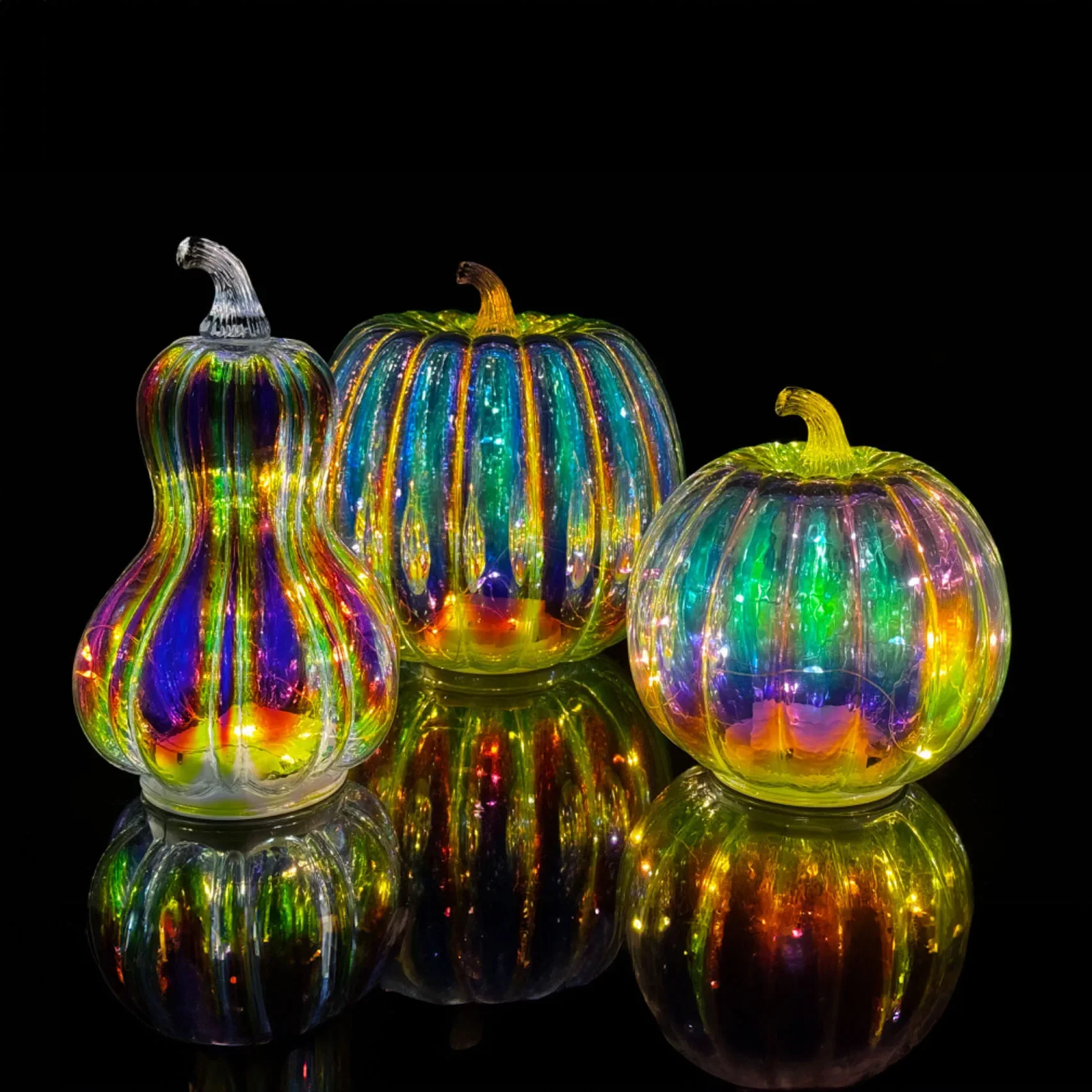 

Colorful glass pumpkin lantern European American Festival Night Light Timer function Halloween gift home decor