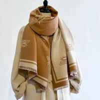 Luxury Brand Two-Sided Bees Scarf Imitation Cashmere Soft Warm Fringe Pashmina Shawl Winter Coldproof Windproof Blanket Scarf - Image 6