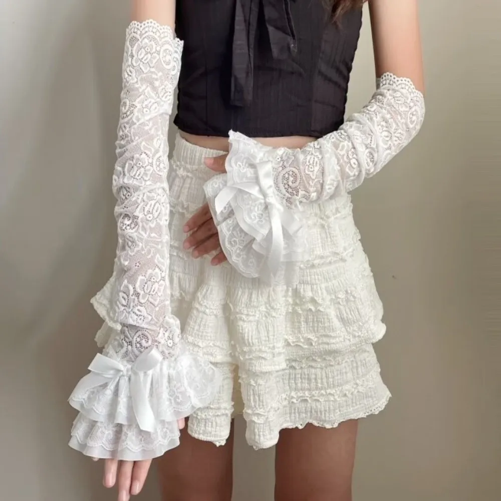 Simple Bow Lace Sleeves Lolita Thin Sunscreen Arm Sleeve Hollow Mesh Sun Protection Sleeve Summer