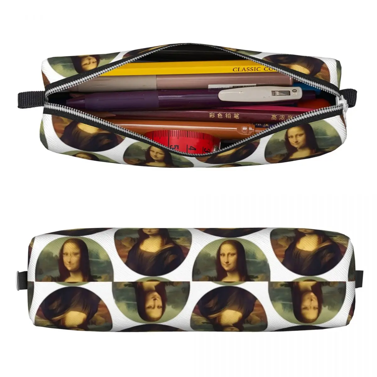 Mona Lisa Pencil Case Famous Painting Square Pencil Box Girls Boys Aesthetic College School Pencil Cases Stationery Organizer