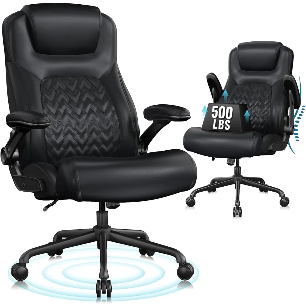 

Executive Ergonomic Office Chair - Big And Tall Office Chair For Heavy People, Pu Leather, Lumbar Support, Flip-Up Armrest,
