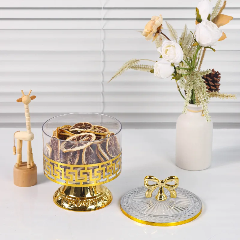 European Style Retro High Foot Gold-Plated Candy Flavor Nut Storage Jar Luxury Light European Style Plastic Jar