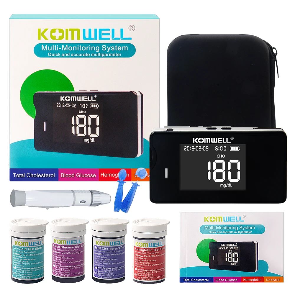 Medical Multi-Function Meter 4 in1 Cholesterol Uric Acid&Hemoglobin Blood Glucose Test strips kit for Diabetes Gout with Lancets