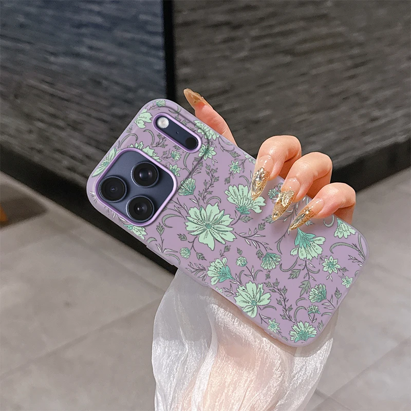 Чехол для телефона с рисунком цветка для iPhone 17 Air 16E 16 13 17 15 Plus 11 12 14 Pro Max Роскошная матовая желейная силиконовая задняя крышка 2-в-1