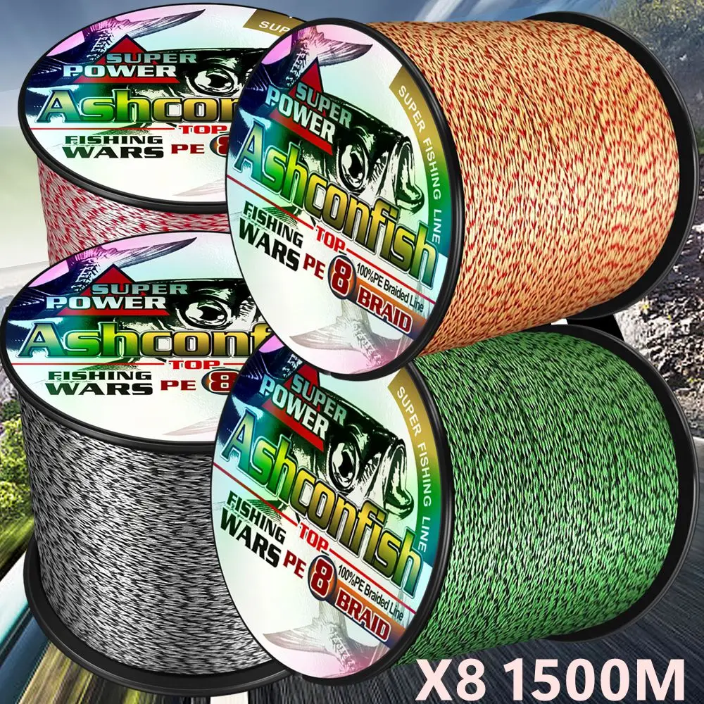 Ashconfish 8 Strands 8 Weaves 1500M Spot Line Mixed Color PE Multifilament Braided Fishing Line 6LBs -300LBs Fishing Wire Japan