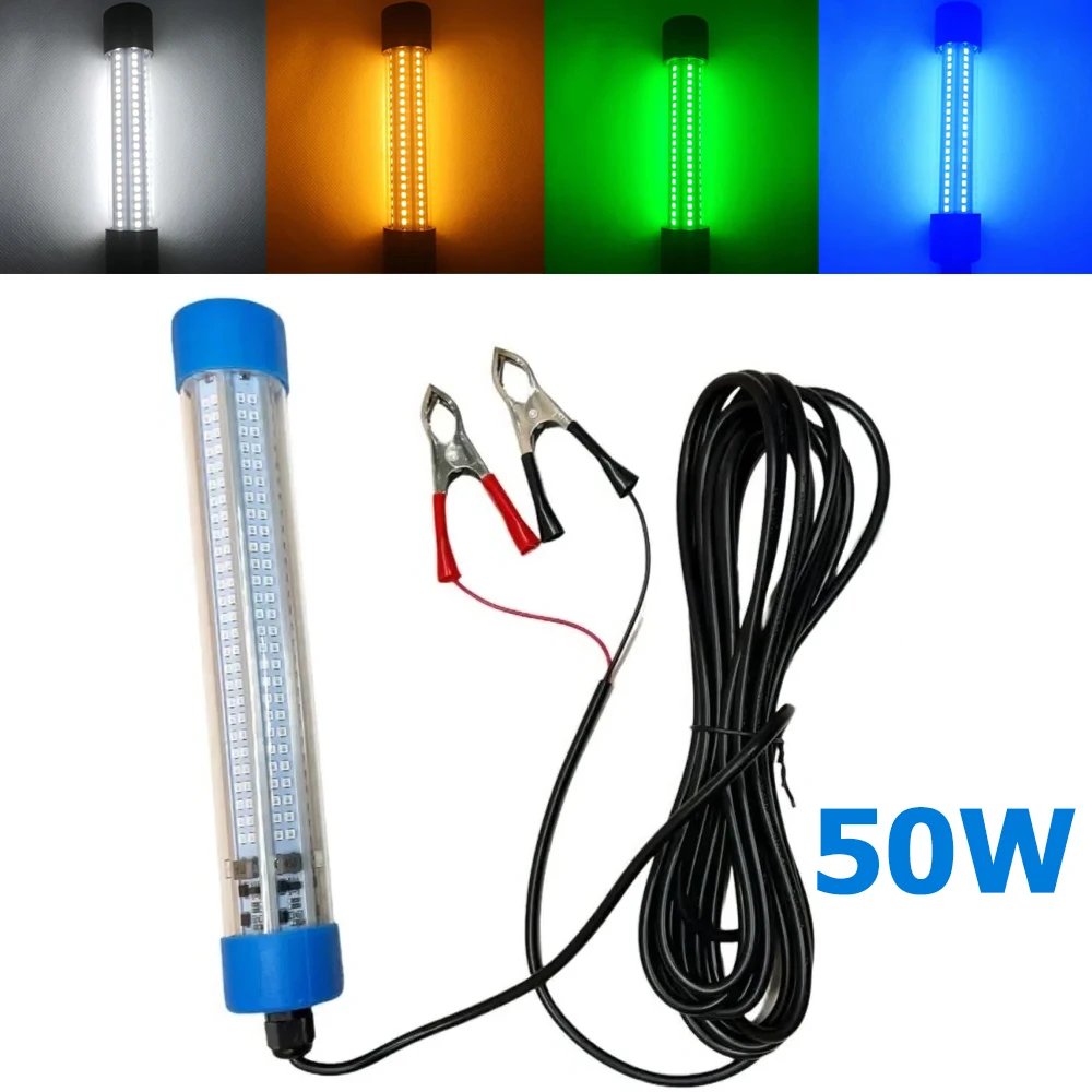 

50W IP68 LED Fishing Tool With 5M Cord Lure False Bait 3000K-6000K 12V Lamp Underwater Lantern Sonar Fish Finder Deeper Float