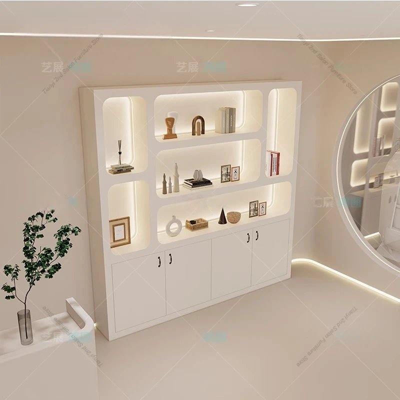 

Французский кремовый стиль, витрина для салона красоты, минималистский стиль, дизайнерская высококачественная витрина, роскошная коммерческая мебель FYMC