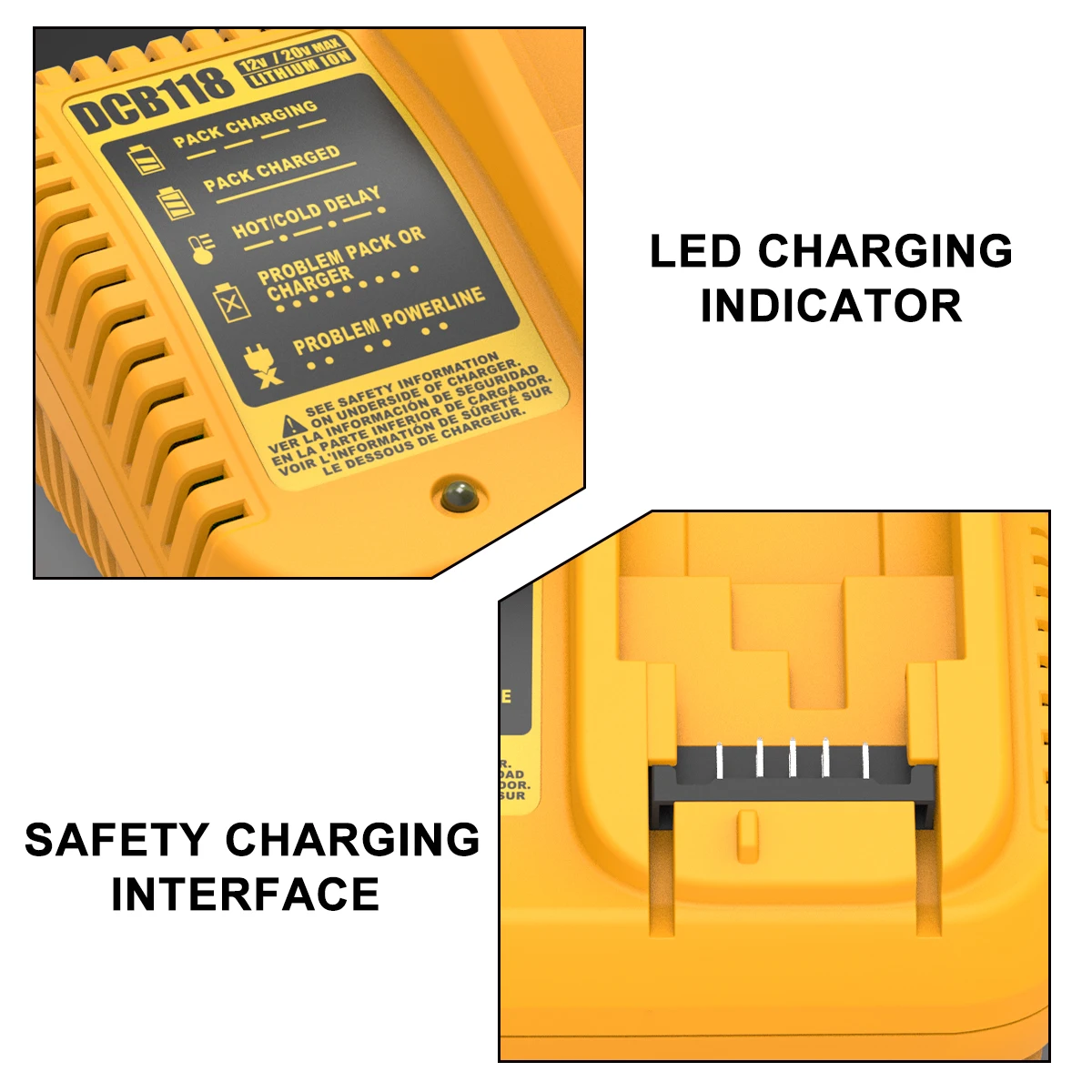 3A Lithium Battery Charger DCB118 Replacement for Dewalt Li-ion Tools DCB180 DCB120 DCB200 DCB206 DCB201 DCB203 DCB101 DCB107