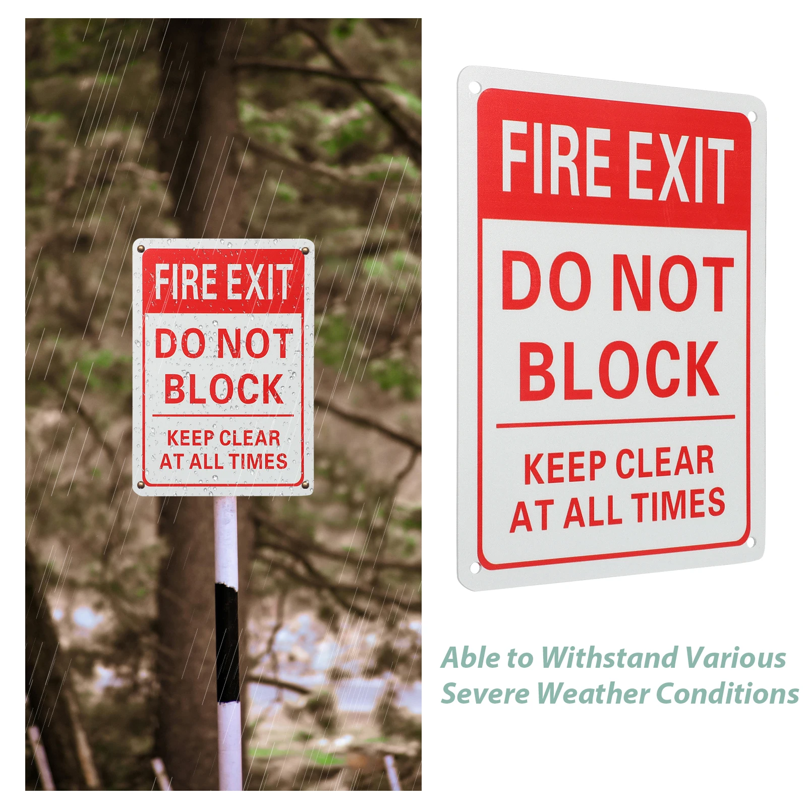 

Fire Exit Red Aluminum Alloy Emergency Safety Sign Self Adhesive Wall Mounted Warning Label for Office School Hotel