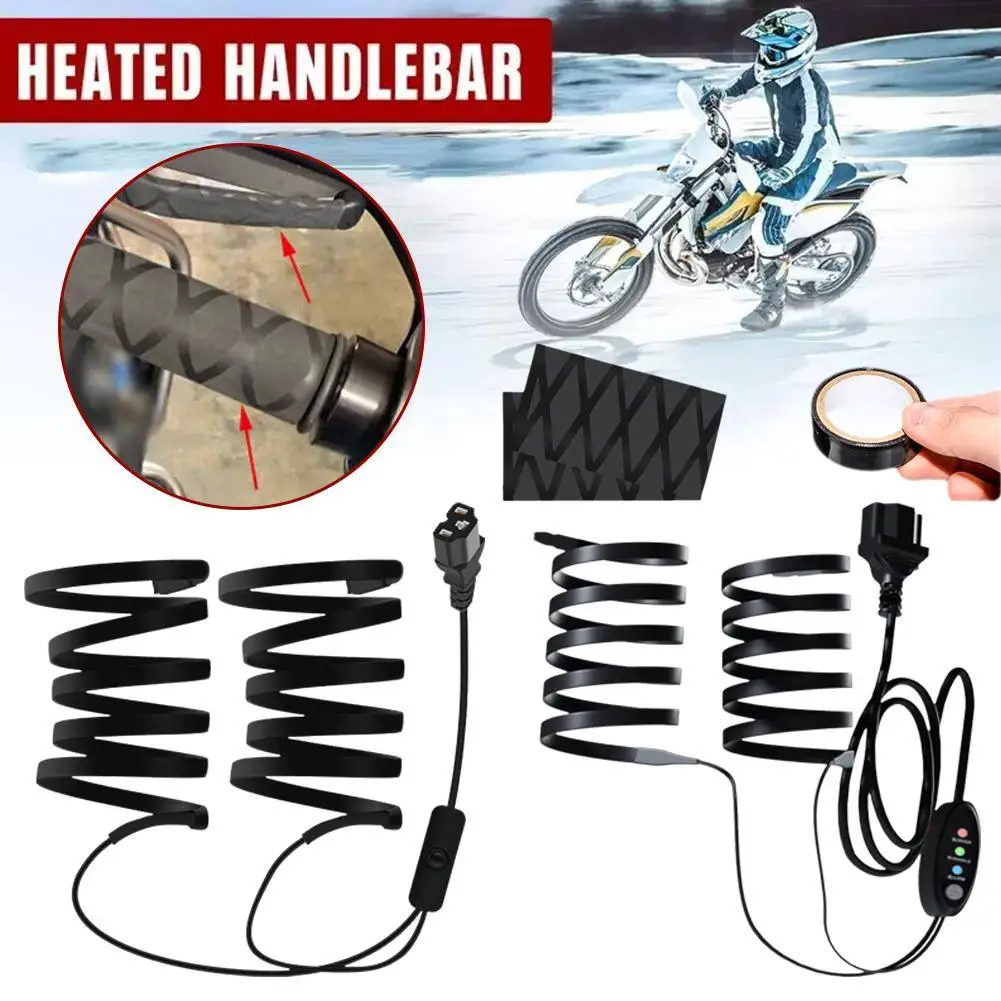 Heated Motorcycle Grips Electric Heated Handle Heating Grips Set Handlebar Warmer Grip Cover 3-Gear Control Winter Cold-proof