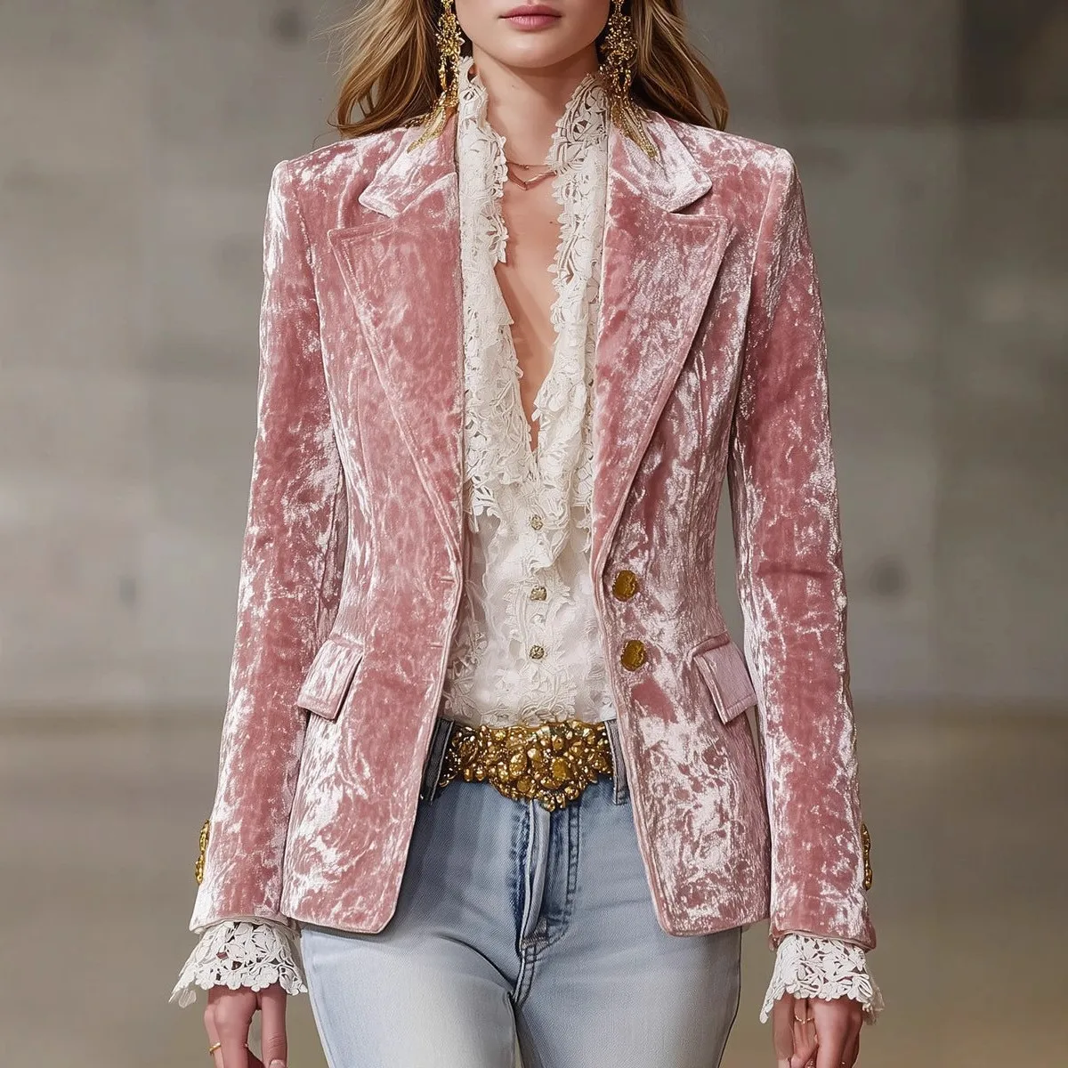 Long Sleeve Turn Down Collar Suit with Irregular Cut Edgy Street European and American Style Lapel Collar Autumn Women Suit