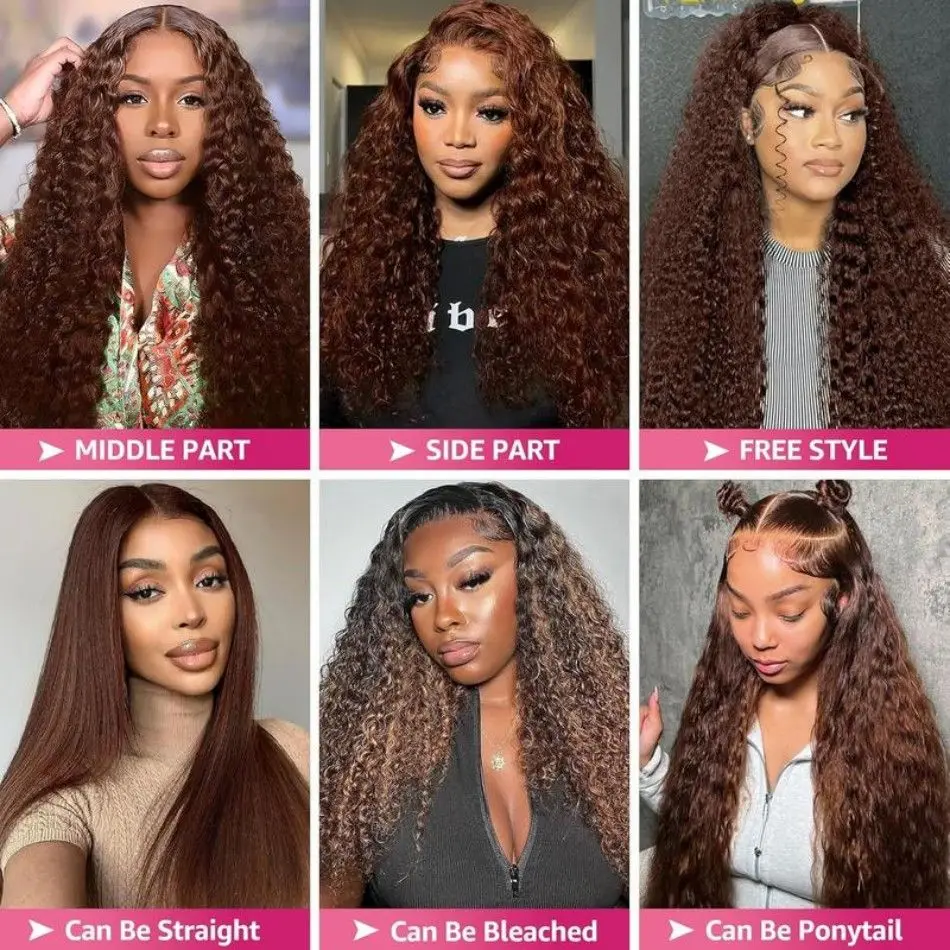 13X6 Hd الدانتيل الباروكات الأمامية الشوكولاته براون خصلات الشعر المستعار الإنسان 100% البرازيلي مجعد موجة عميقة الدانتيل الجبهة الباروكات 250 الكثافة قبل قطعها