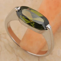 Unpriced Olivine Peridot 6*12mm Gemstone Silver Cool For Women Ring Size 4.75 - 9.75 T6521