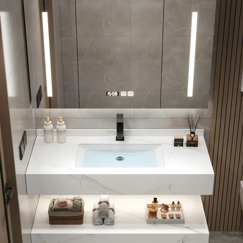 Mueble de Baño con Espejo, Almacenamiento, Toallero, Lavabo, Mueble Estrecho con Cajones, Espejos, Lavabo, Gabinete Base de Esquina