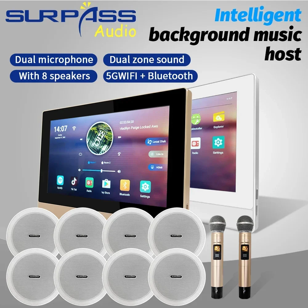 Smart Home Android Bluetooth WiFi amplificador de pared Audio PA altavoz de techo Coxial micrófono inalámbrico Karaoke estéreo música Combos