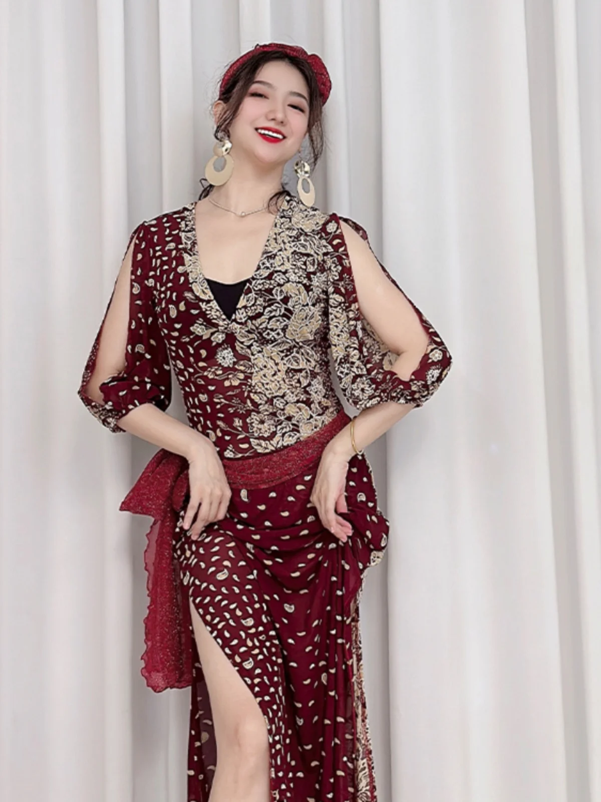 Seksowny strój do tańca brzucha na poziomie mistrza, wzór w panterkę, siateczka, suknia folklorystyczna Baladi z laską, strój do występów dla...