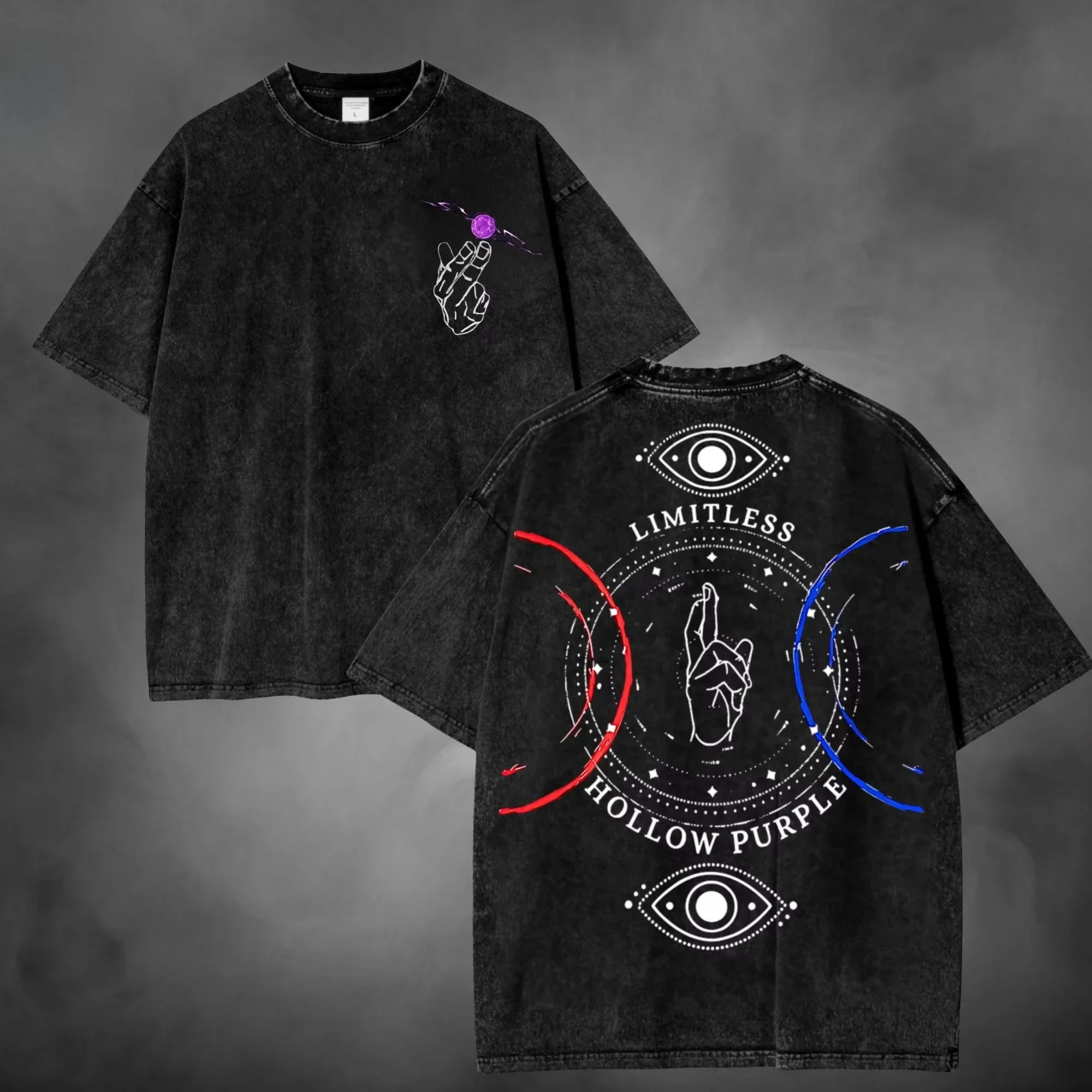 

2026 new Men's Vintage Washed Black T-Shirt with Mystic Hand & Eye Graphic
