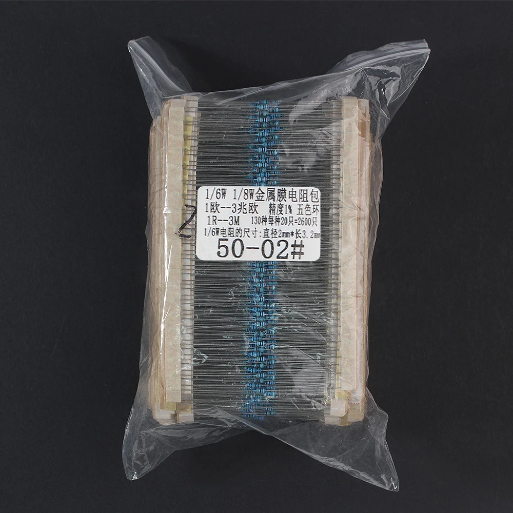 Kit Metal Film Resistors, Componentes eletrônicos, DIY Assorted Set, 1 Ohm a 3M, 130 Valores, 1 6W, 2600Pcs