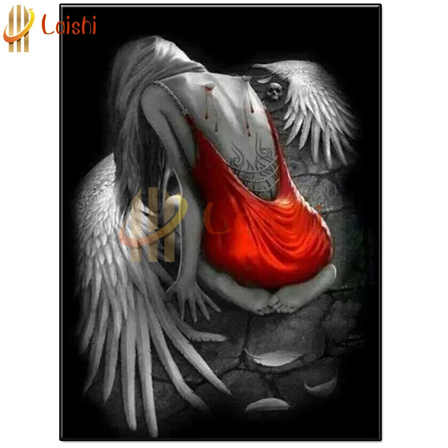 5D Diamond Painting of Fallen Angels, Round Diamond Embroidery, Full Square Drill, Mosaic Rhinestone, Home Decoration