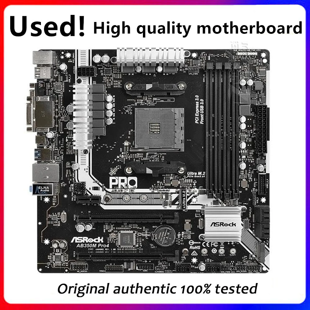 

For ASRock AB350M Pro4 Motherboard Socket AM4 DDR4 For AMD B350M B350 Original Desktop Mainboard SATA III Used Mainboard