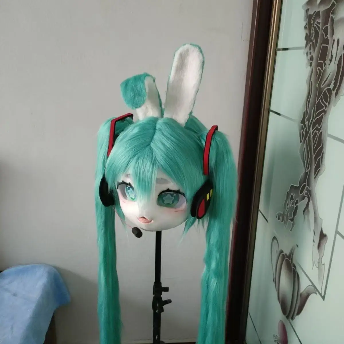 New Furry Hatsune Miku Cosplay Mask Kigurumi Head Base Costume Doll Rabbit Kig Head Mask Headset Animal Costume Performance Prop