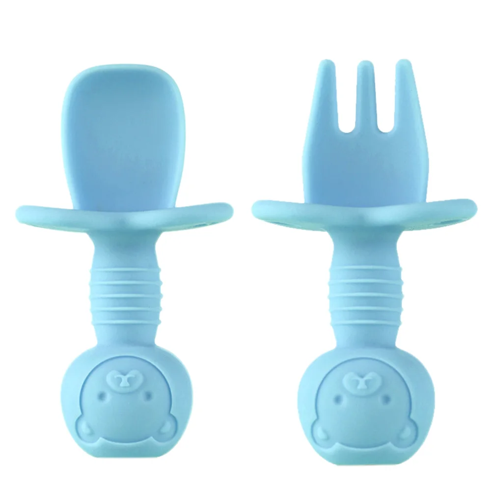 

2Pcs Baby Silicone Spoon Fork Set Training Cutlery Feeding Tableware Soft Ergonomic Handle Toddler Feeding Utensils
