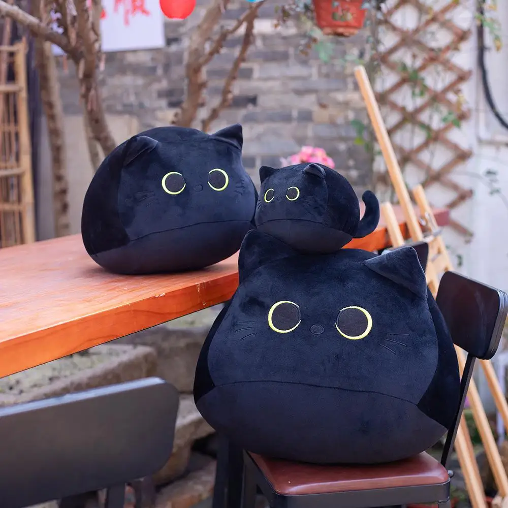 Peluche Gato Negro Almohada Kawaii – 35 Cm, Súper Suave Y Regordete, Ideal Para Regalar En Cumpleaños O Navidad