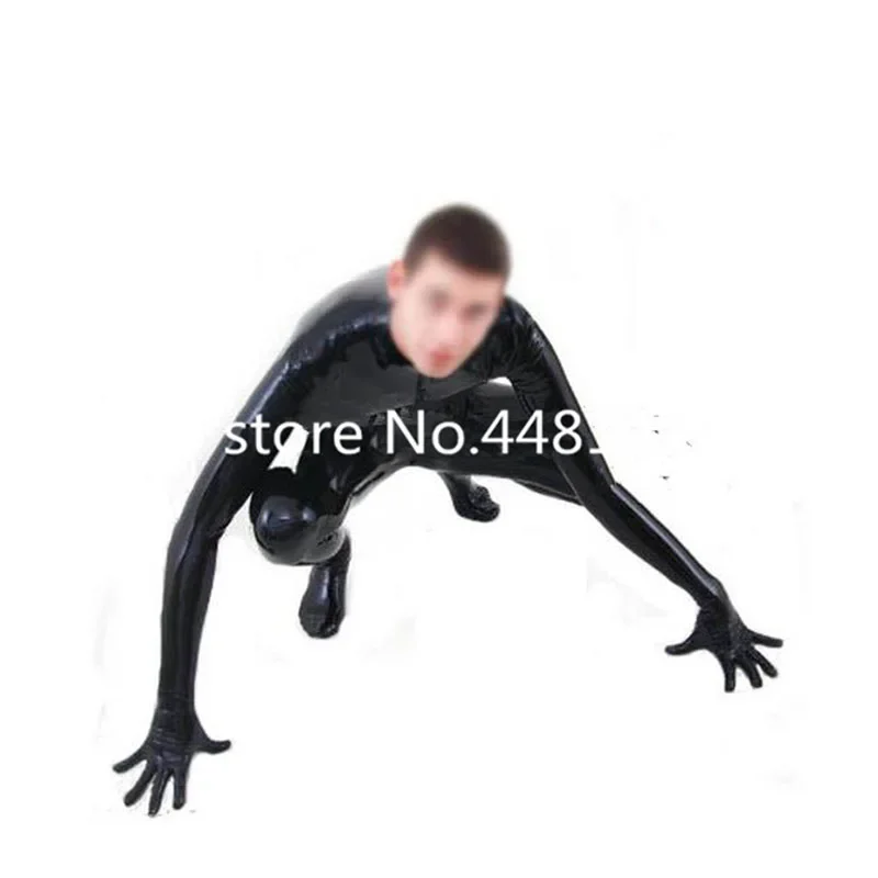 

Latex Catsuit Black Front Zipper Rubber BodySuit with Gloves Socks Front Zip Halloween Cosplay Costumes for Men