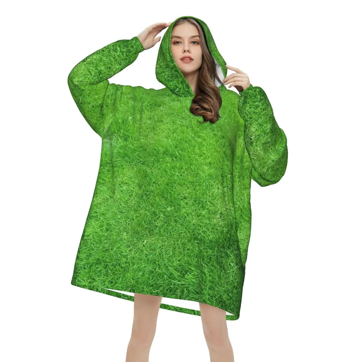 Oversized Green Lawn Grass Wearable Blanket Gifts for Women Men Ultrasoft Plush Warm Sweatshirt Blankets With Pocket