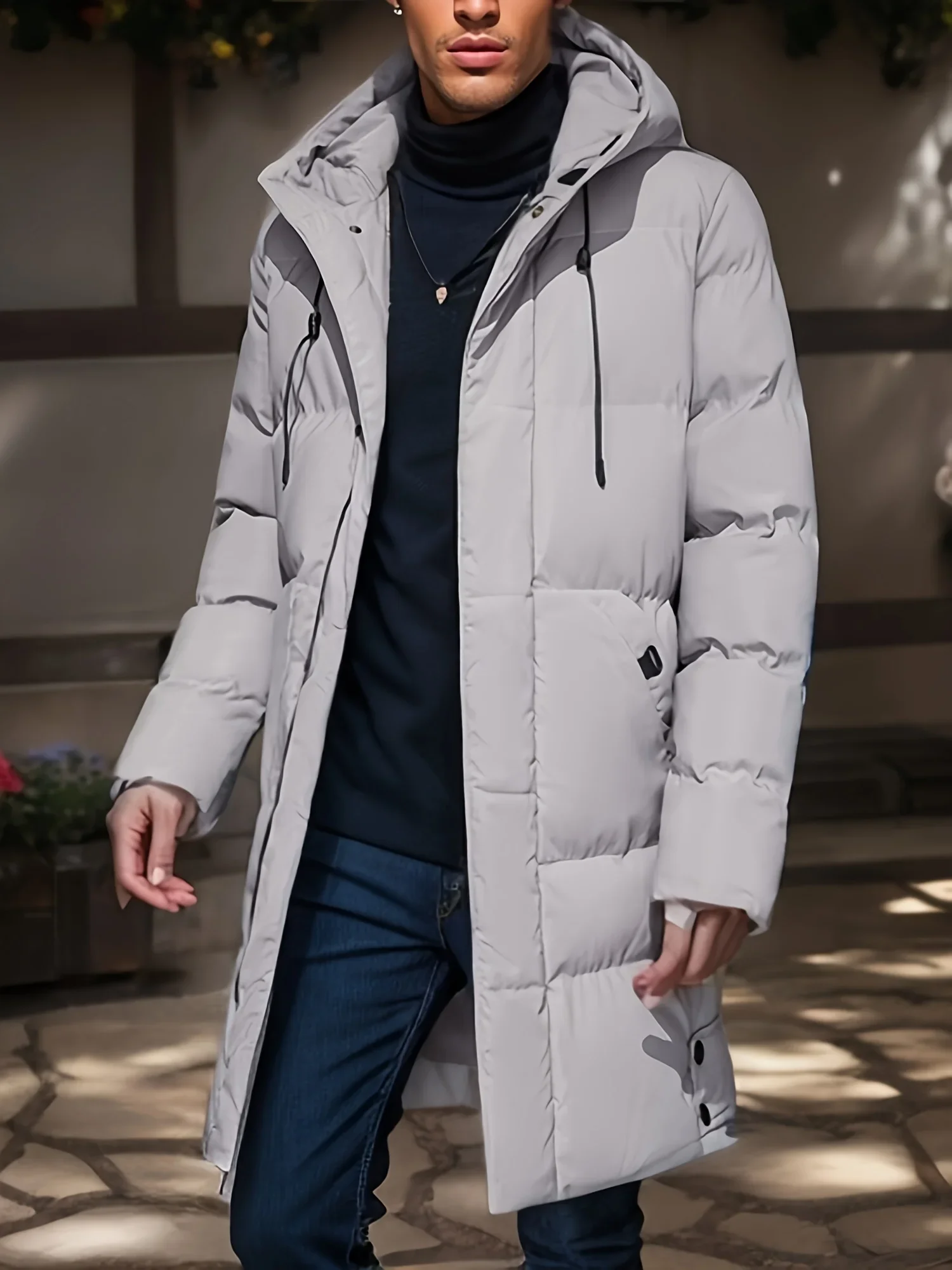 2026 Warm Hooded Mid-length Jacket Mens Casual Zip Up Cotton Padded Jacket Overcoat Autumn Winter Windbreaker Coats Men Clothing