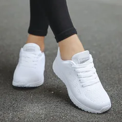 Mulheres Casual Tênis Moda Respirável Walking Mesh Flat Shoe Choice Sneakers Homens Trail Gym Vulcanized White Footwear A08