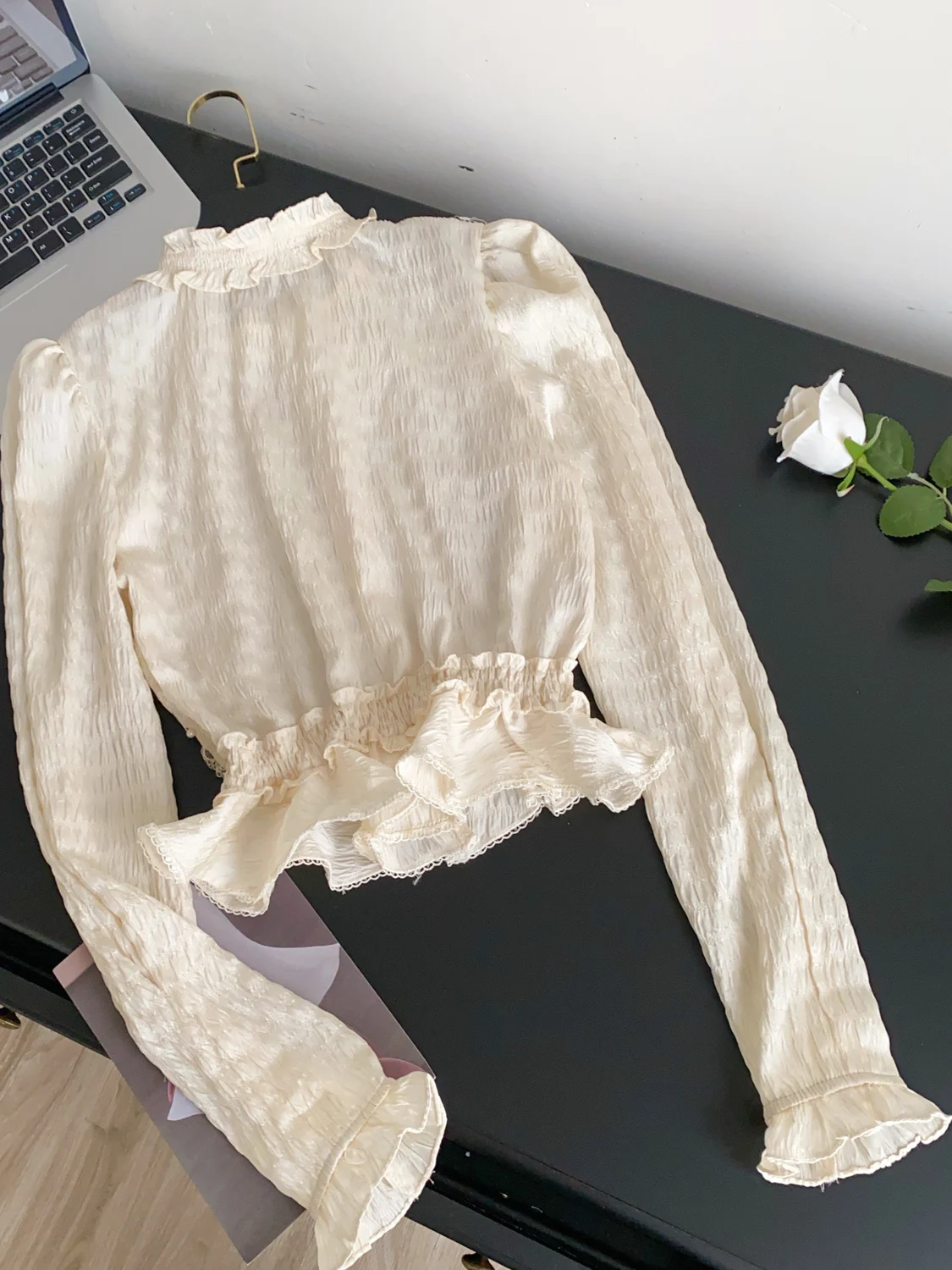 Ele francês sle longo sve cintura plissada cinching irt feminino moda primavera outono topo na moda poliéster respirável