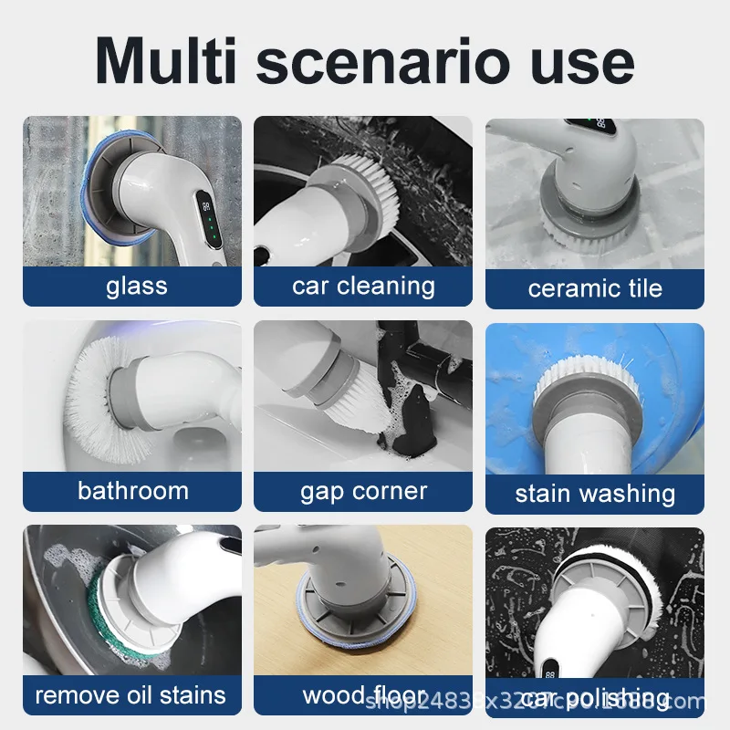 Электрический вращающийся скруббер, беспроводной, 9 головок, двойная скорость, выдвижная ручка для ванной комнаты, раковины, напольные инструменты, электрическая щетка для душа